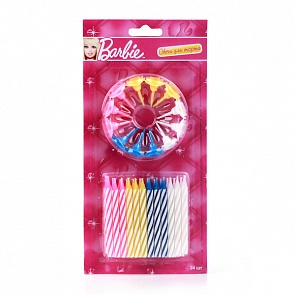 Набор из 24-х свечей для торта Barbie + 12 подставок на блистере (Веселый праздник, SVH-24-BRBsim)